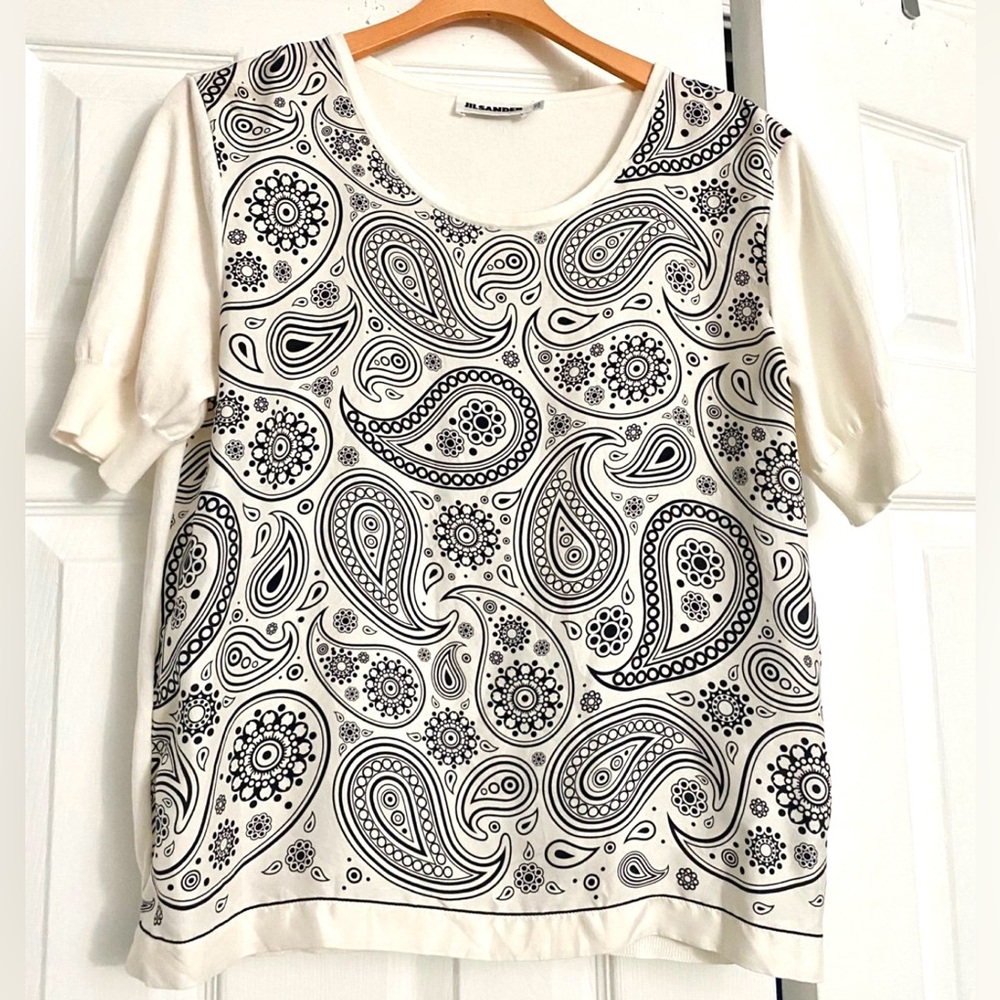 Jil Sander Black and White Paisley Short Sleeve Top